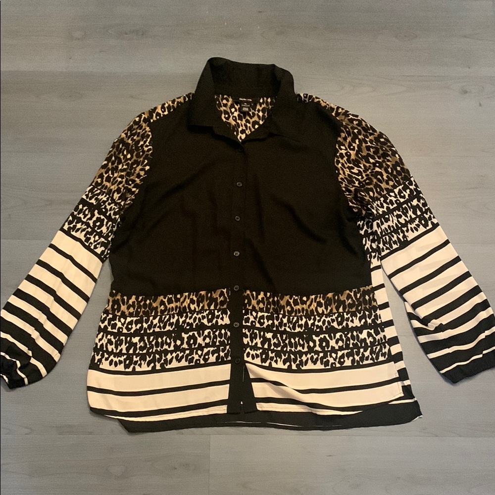 Leopard Print Black and Tan Women's Blouse